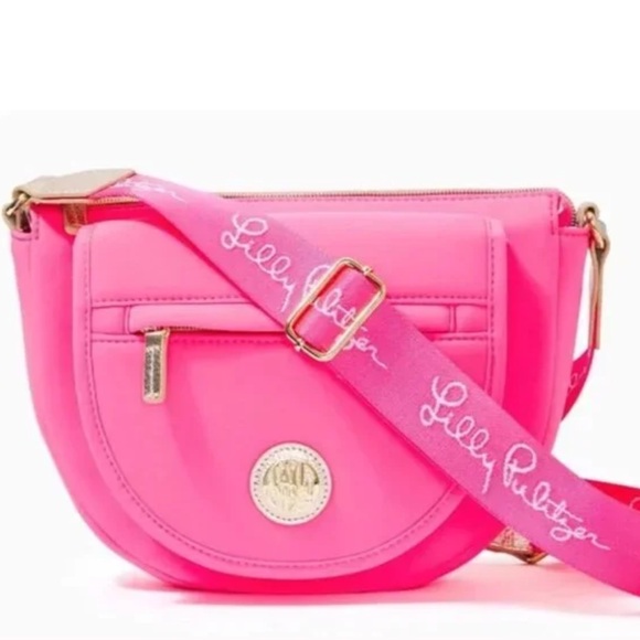 LILLY PULITZER Giovanna Neoprene Crossbody Bag Aura Pink Gold Hardware NWOT
